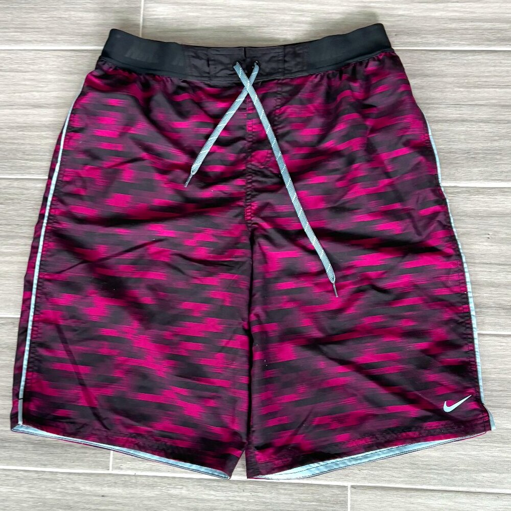 NIKE Swim Suit Men's L Purple Black with Light Blue Trim Drawstring Mesh Brief